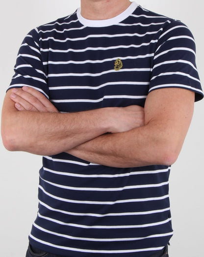 Luke Finn – T-Shirt mit feinen Streifen, Marineblau