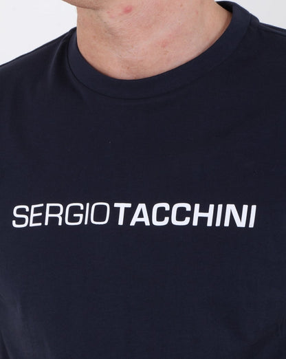 Sergio Tacchini T-Shirt mit linearem Logo, Marineblau