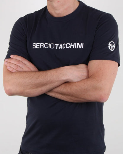 Sergio Tacchini T-Shirt mit linearem Logo, Marineblau