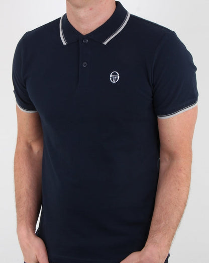 Sergio Tacchini – Poloshirt mit 80er-Streifen in Marineblau