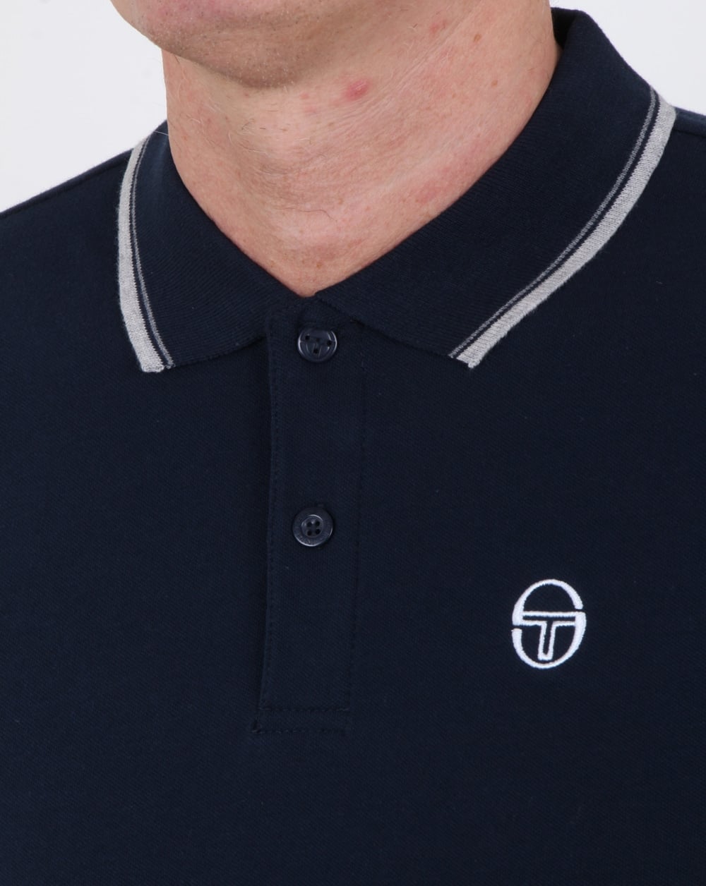 Sergio Tacchini – Poloshirt mit 80er-Streifen in Marineblau