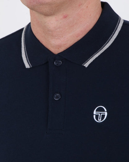 Sergio Tacchini – Poloshirt mit 80er-Streifen in Marineblau