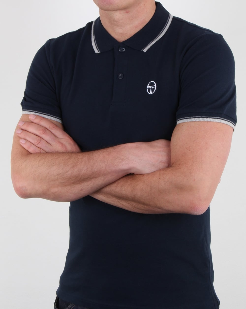 Sergio Tacchini – Poloshirt mit 80er-Streifen in Marineblau