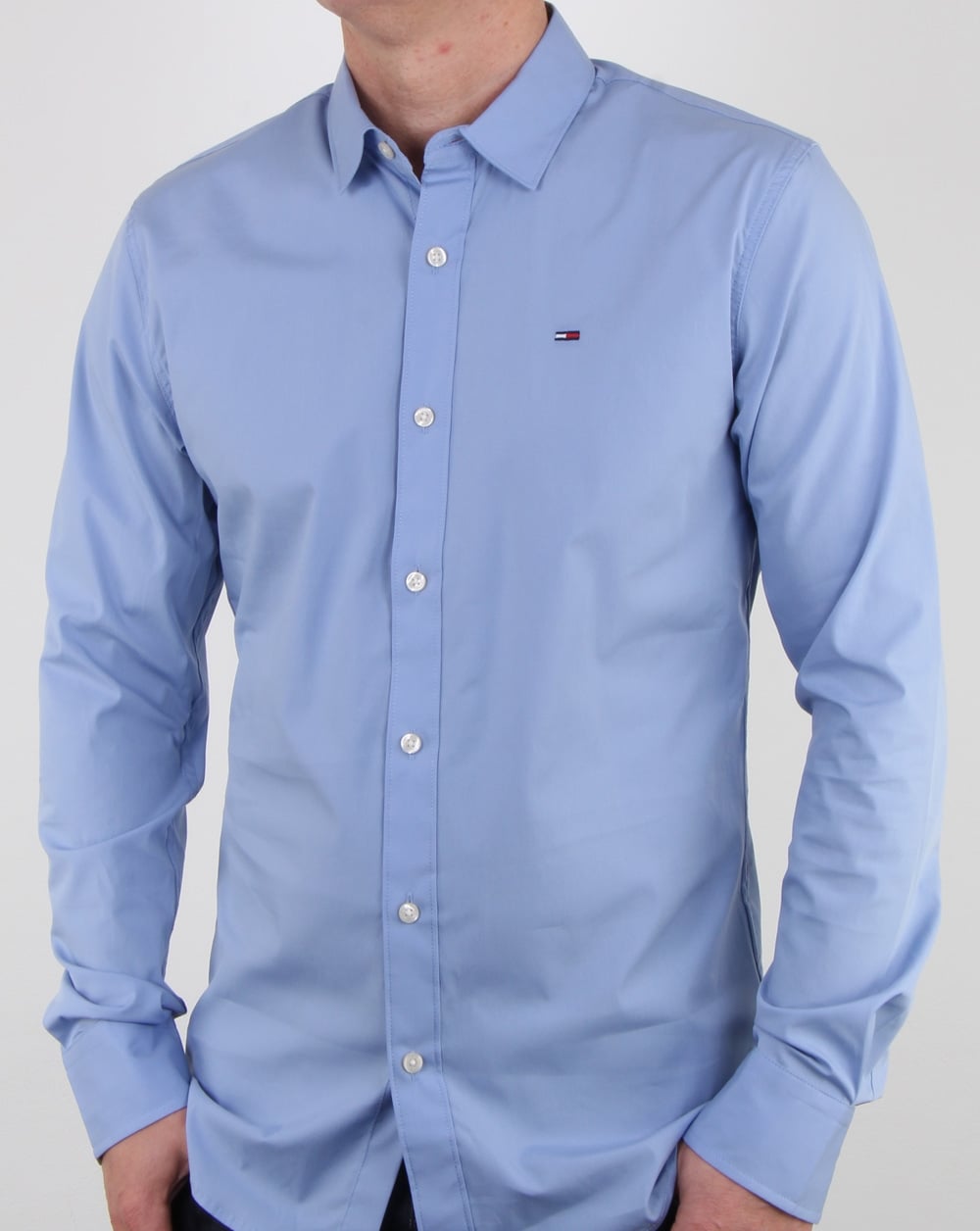 Tommy Hilfiger Baumwoll-Stretch-Hemd, tiefes Himmelblau