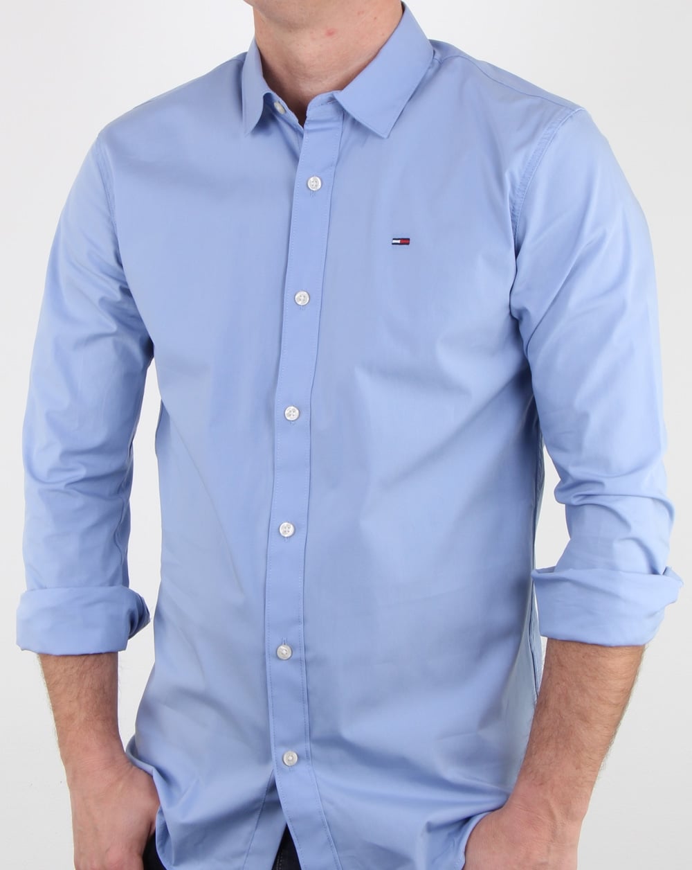 Tommy Hilfiger Baumwoll-Stretch-Hemd, tiefes Himmelblau