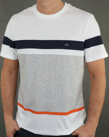 Aquascutum Roeburn Blockfarben-Streifen-T-Shirt Weiß