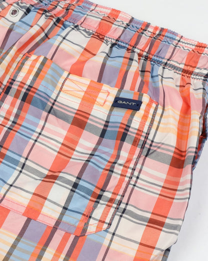 Gant Pastel Check Badeshorts Koralle