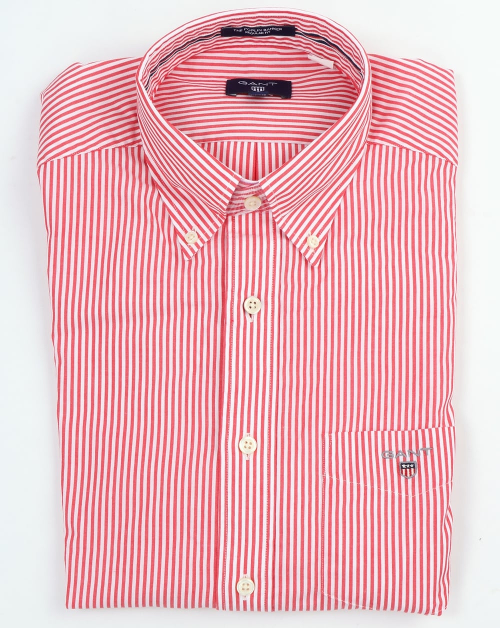 Gant Poplin Banker Gestreiftes Hemd Hellrot