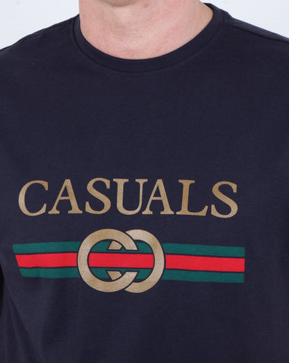80er Casual Classics Designer Casual T-Shirt Marineblau