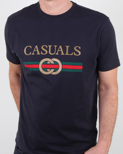 80er Casual Classics Designer Casual T-Shirt Marineblau
