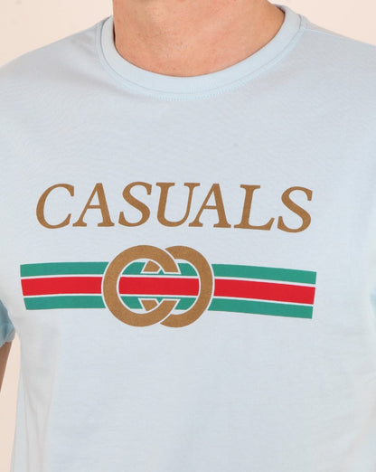 80er Casual Classics Designer Casual T-Shirt Himmelblau