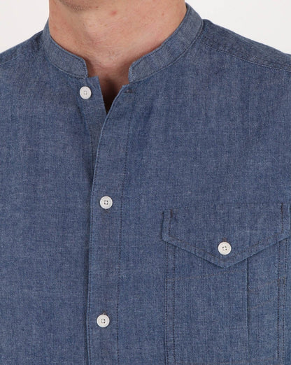Pretty Green – Nightingale – Kragenloses Hemd in Indigo