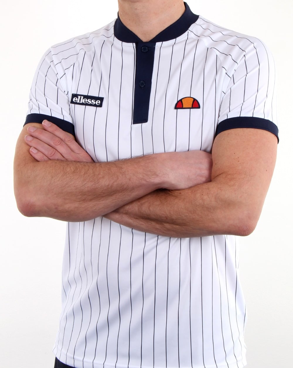 Ellesse – Poloshirt mit Nadelstreifen in Weiß