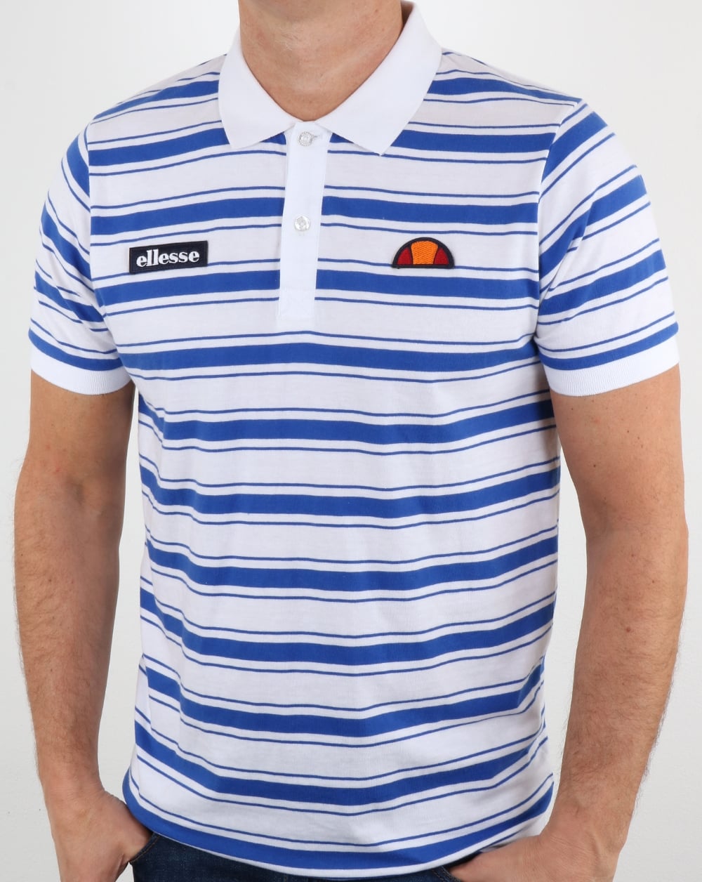 Ellesse White Blue Striped Polo Shirt