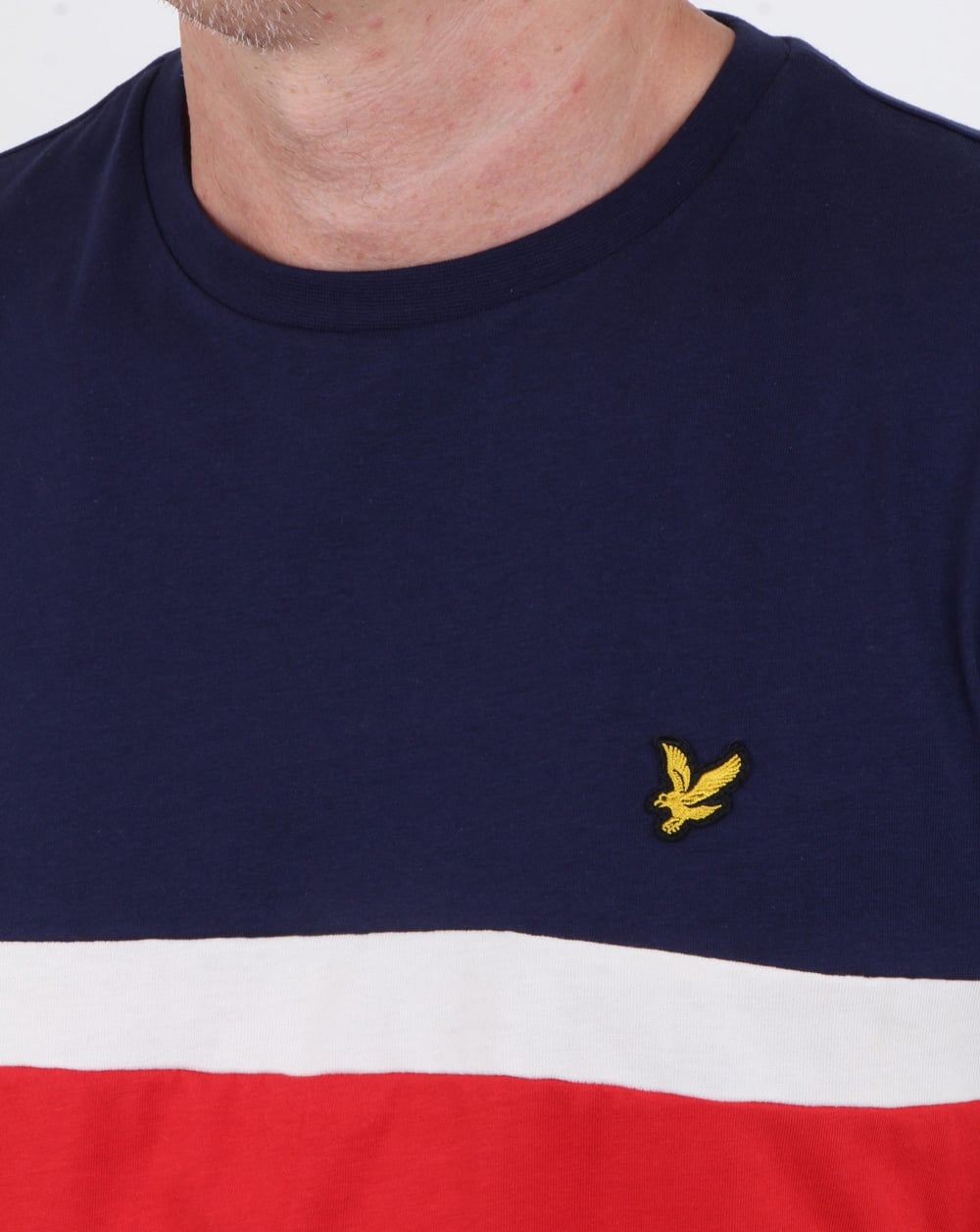 Lyle And Scott – T-Shirt mit Passe und Streifen in Marineblau