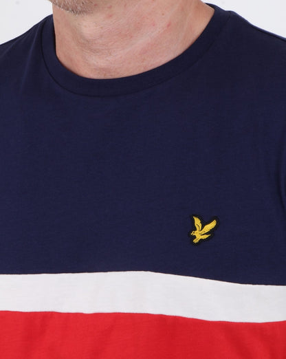 Lyle And Scott – T-Shirt mit Passe und Streifen in Marineblau