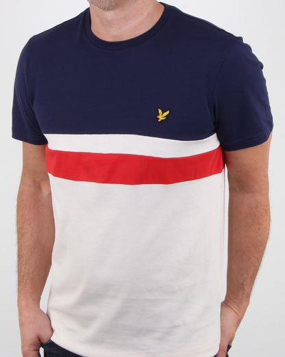 Lyle And Scott – T-Shirt mit Passe und Streifen in Marineblau