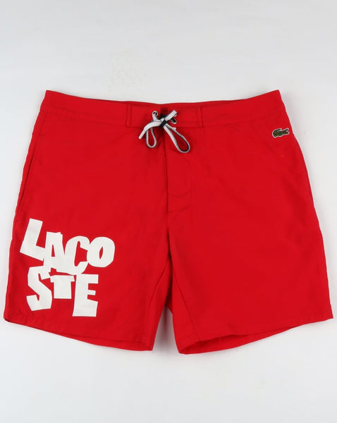 Lacoste Logo Lettering Swim Shorts Red