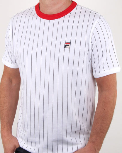 Fila Vintage Nadelstreifen-T-Shirt Weiß/Marineblau/Rot