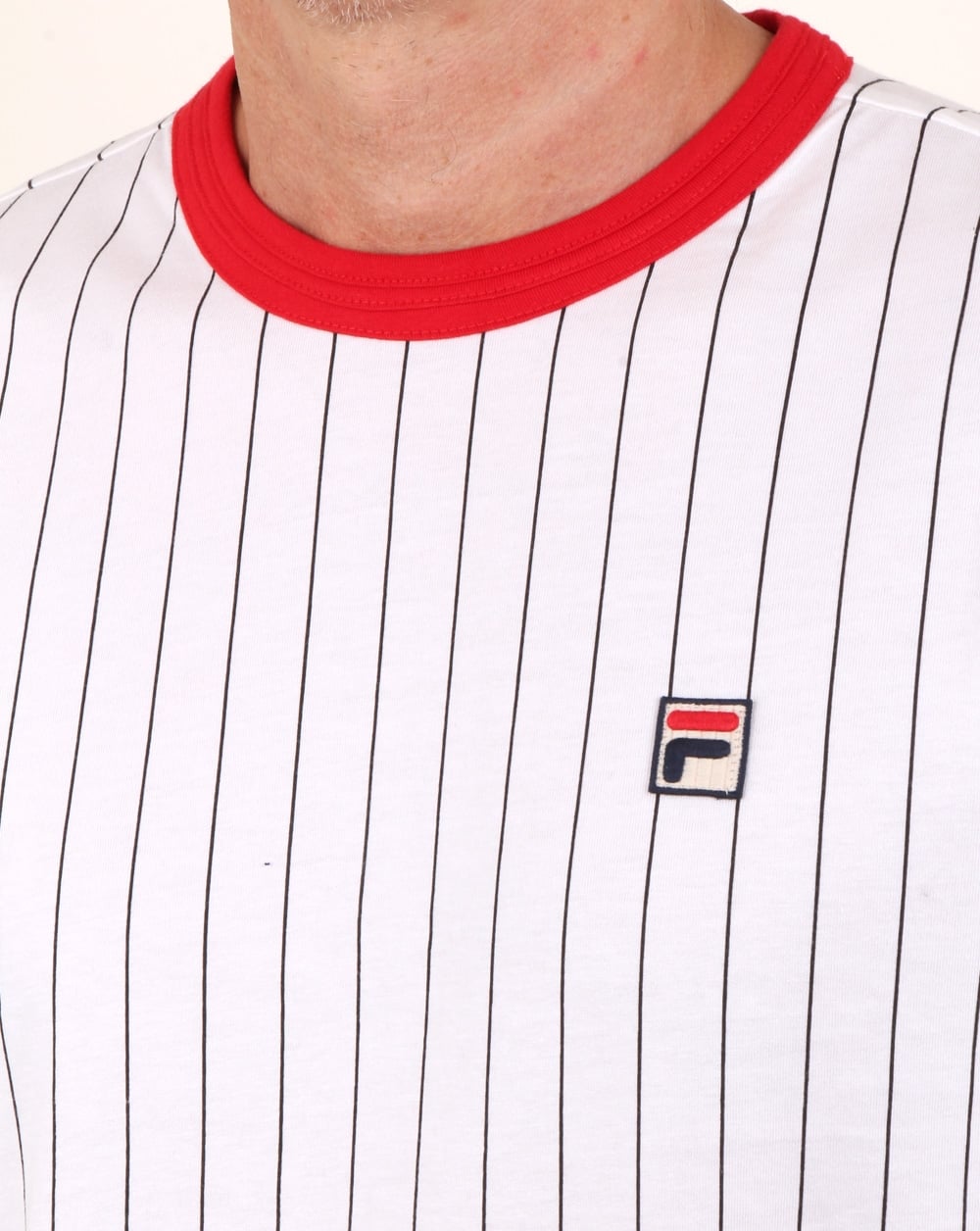 Fila Vintage Nadelstreifen-T-Shirt Weiß/Marineblau/Rot