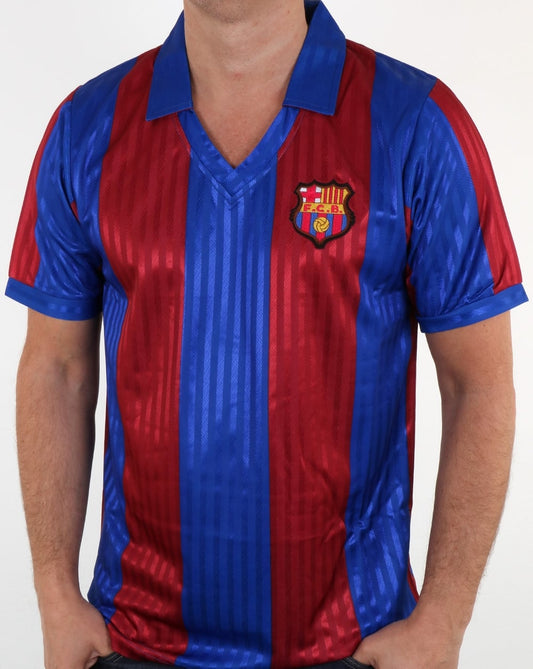 80er Casual Classics Barcelona 1992 Retro Fußballtrikot Rot Blau