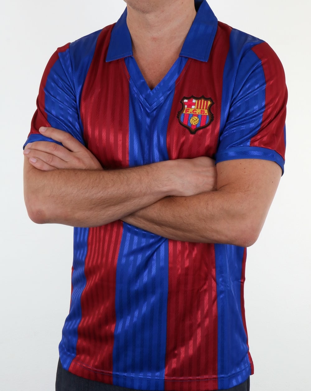 80er Casual Classics Barcelona 1992 Retro Fußballtrikot Rot Blau