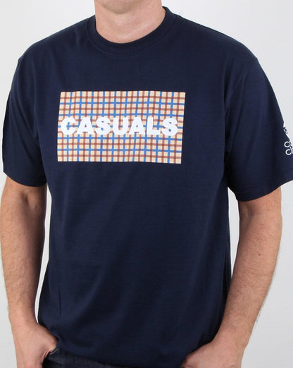 80er Casual Classics Lässiges Karo-T-Shirt Marineblau