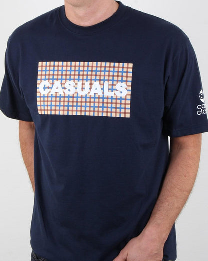 80er Casual Classics Lässiges Karo-T-Shirt Marineblau