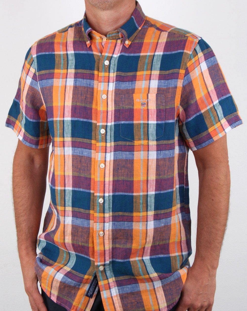 Gant Leinen Madras Kurzarmhemd Orange