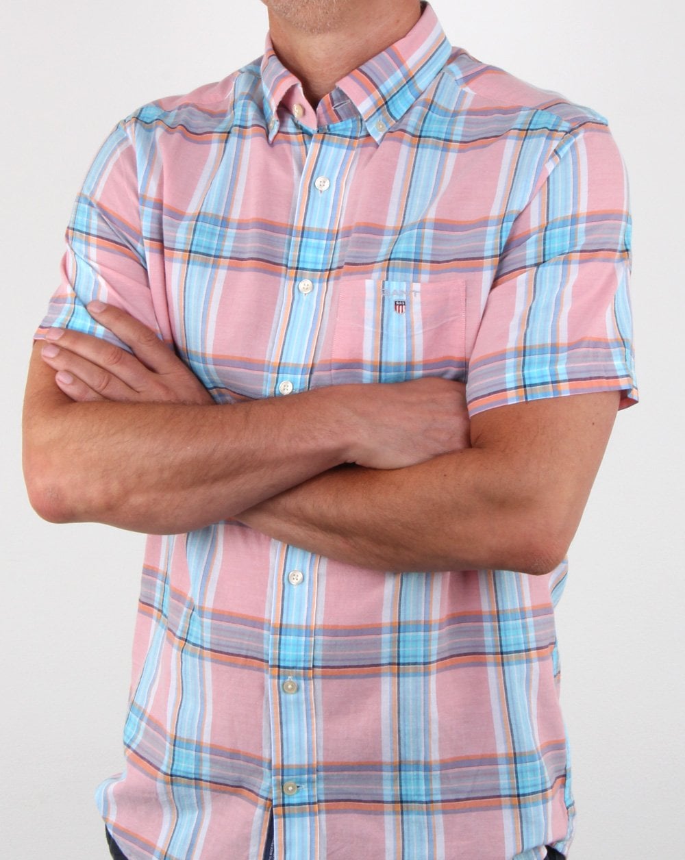 Gant Indian Madras Short Sleeve Shirt Pink