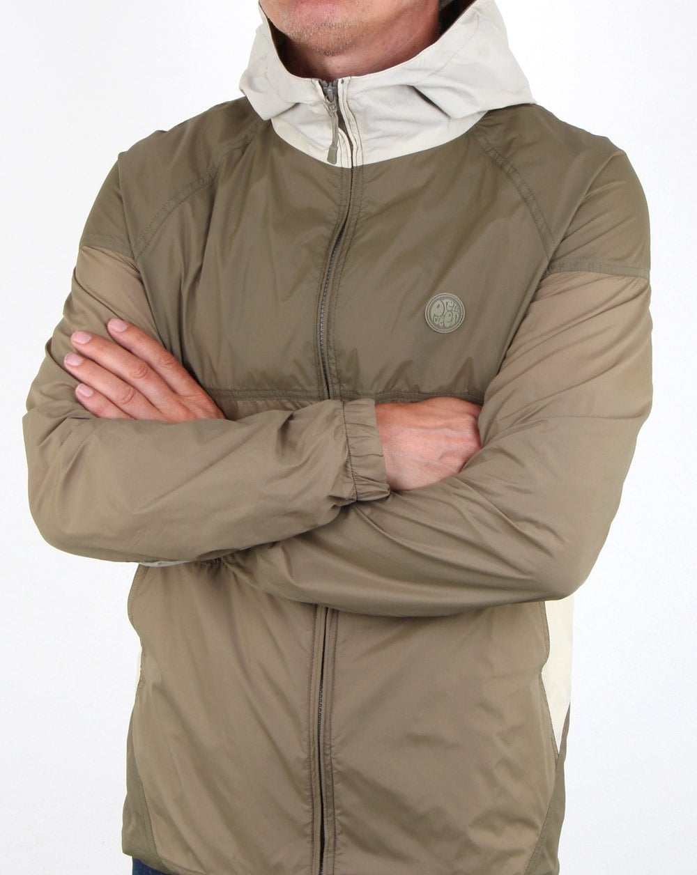 Pretty Green – Kontrastjacke mit durchgehendem Reißverschluss und Kapuze, Khaki