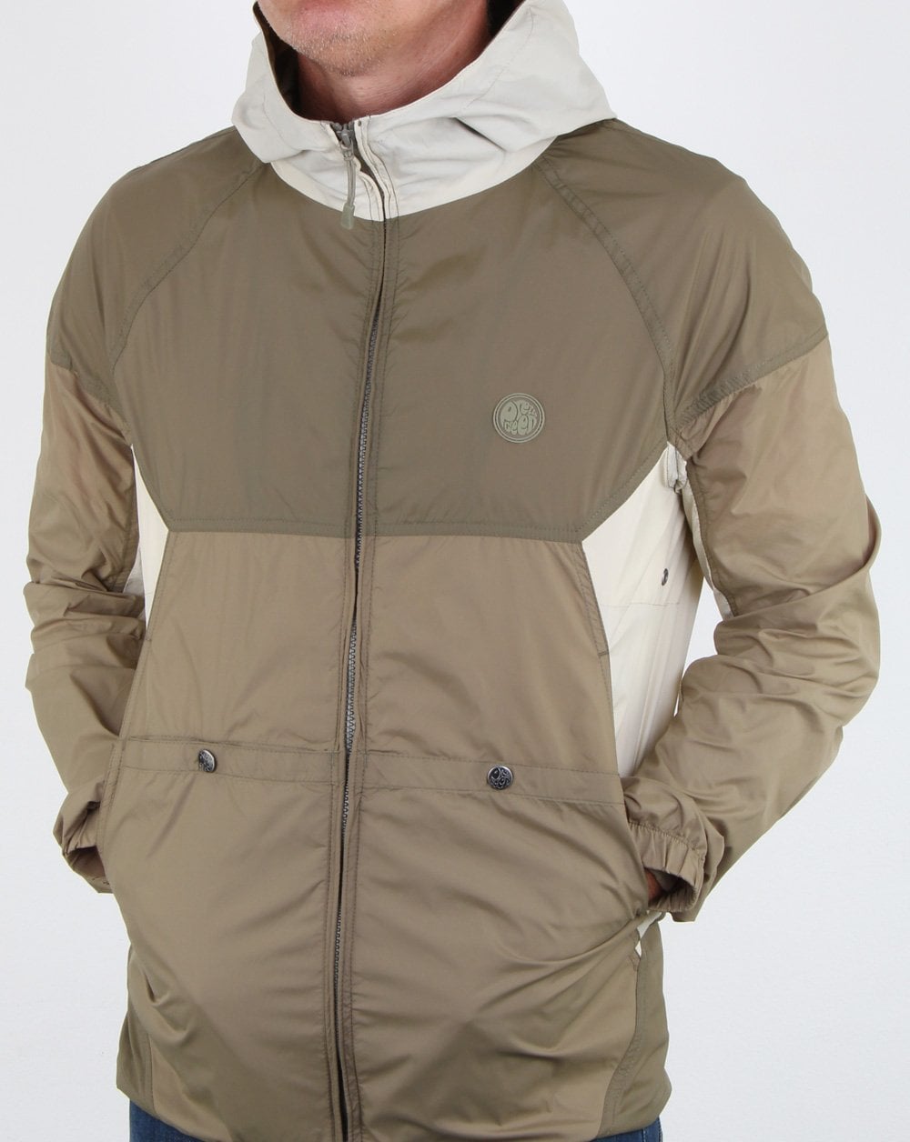 Pretty Green Zip Through Hooded Contrast Jacket Khaki