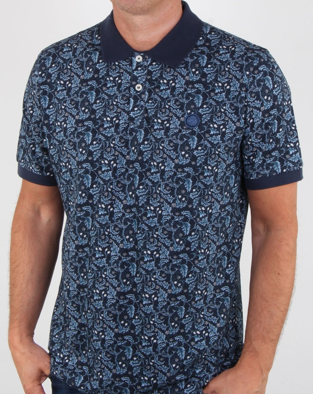 Pretty Green Poloshirt mit Blumenmuster, Marineblau