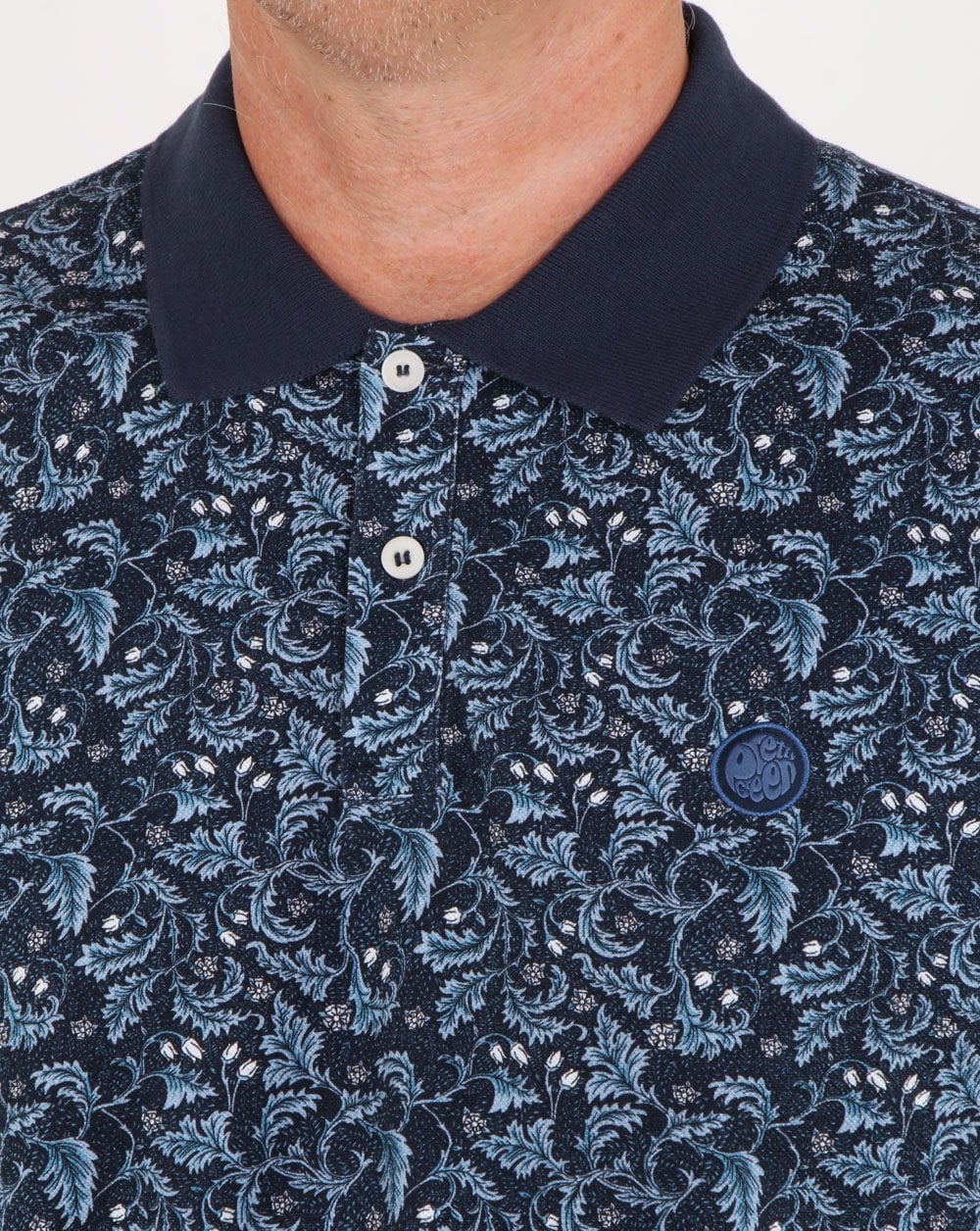 Pretty Green Poloshirt mit Blumenmuster, Marineblau
