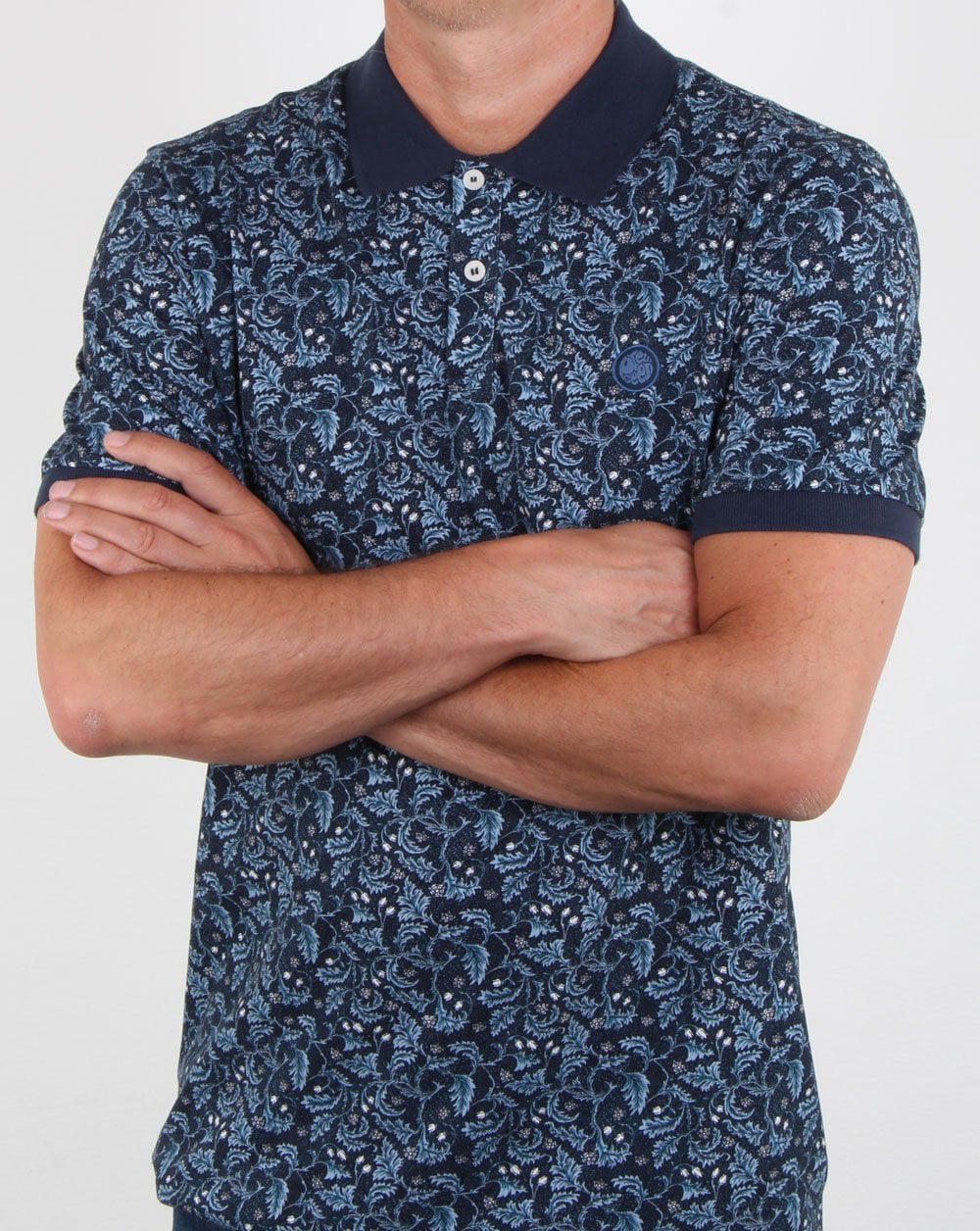 Pretty Green Poloshirt mit Blumenmuster, Marineblau