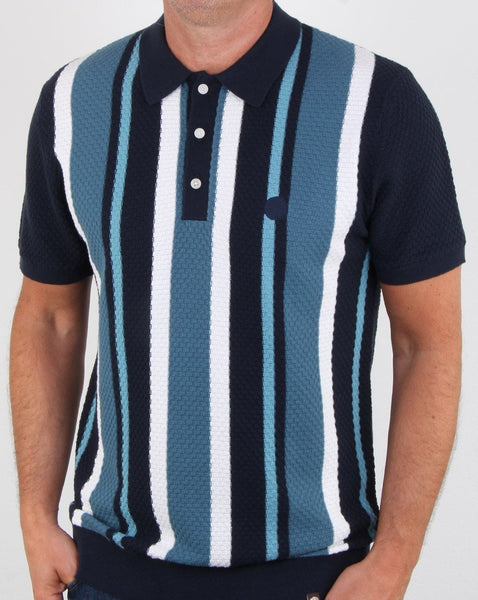 Pretty Green Striped Knitted Polo Navy