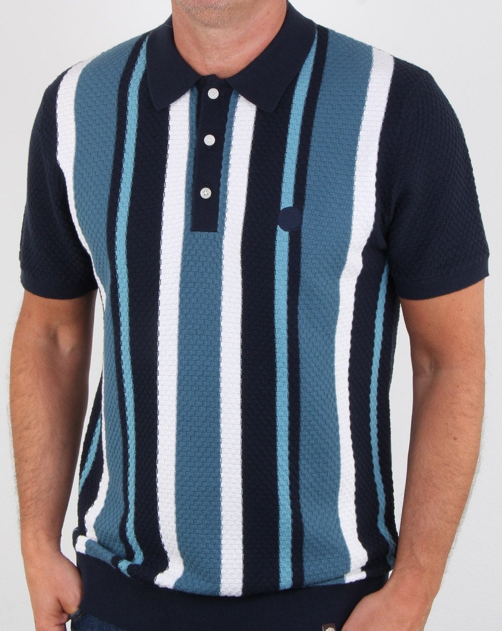 Pretty Green Striped Knitted Polo Navy