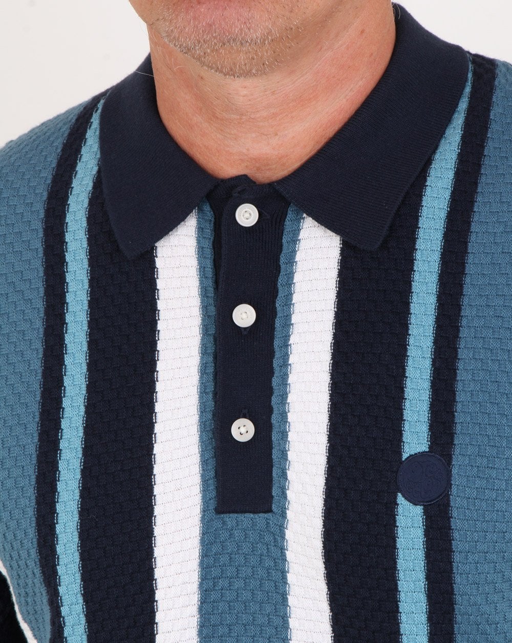 Pretty Green Striped Knitted Polo Navy