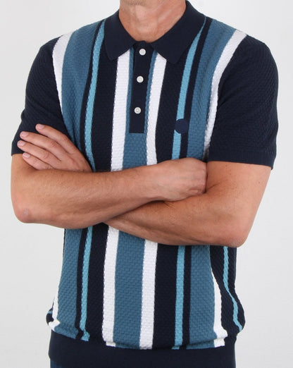 Pretty Green Gestreiftes Strickpolo Marineblau