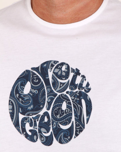 Pretty Green Thornley Paisley Logo T-Shirt Weiß/Marineblau