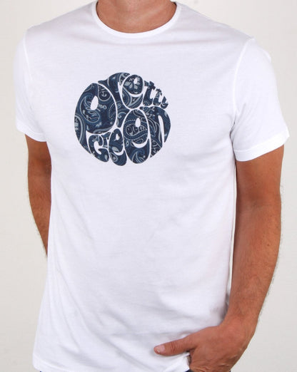 Pretty Green Thornley Paisley Logo T-Shirt Weiß/Marineblau
