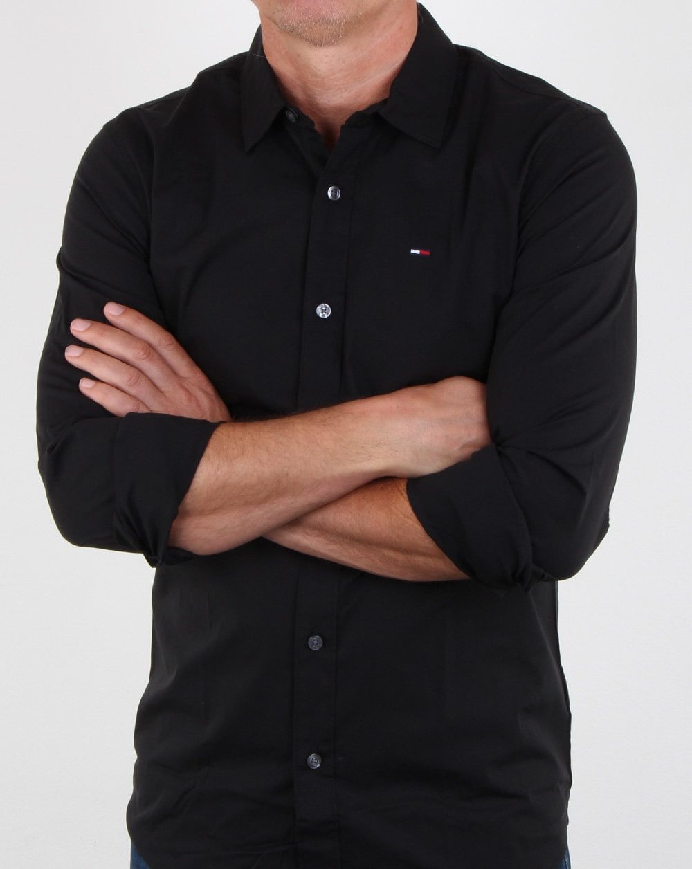 Tommy Jeans Baumwoll-Stretchhemd Schwarz