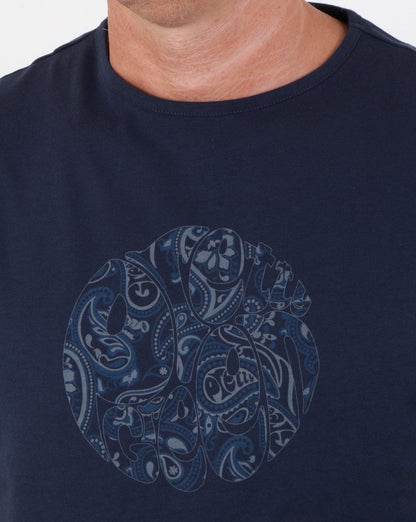Pretty Green – T-Shirt mit Paisley-Logo in Marineblau
