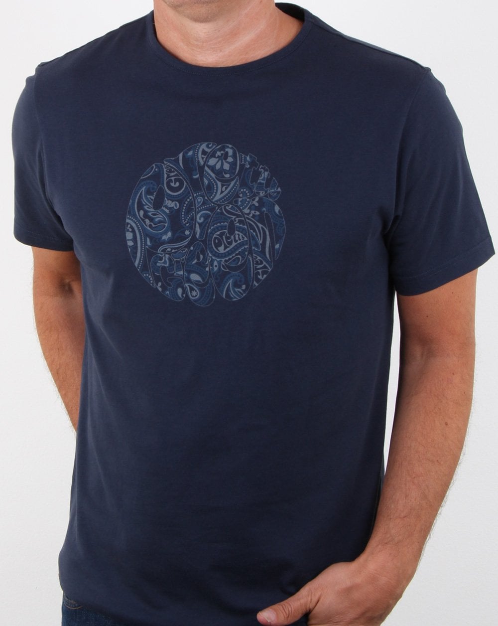 Pretty Green Paisley Logo T Shirt Navy Tonal