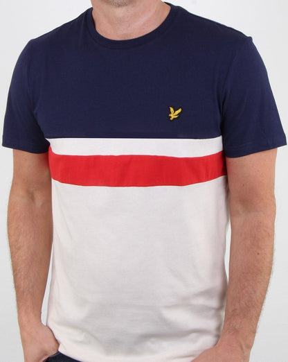 Lyle And Scott – T-Shirt mit Passe und Streifen in Marineblau