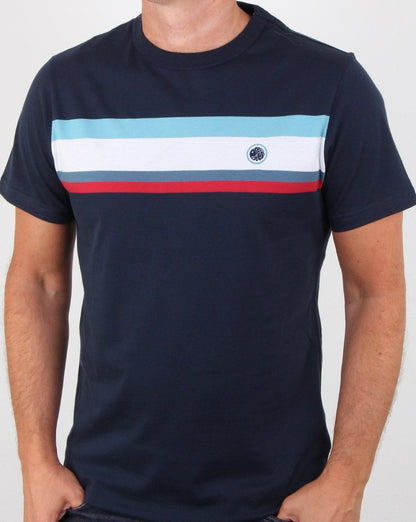 Pretty Green – T-Shirt mit Kontrasteinsätzen in Marineblau