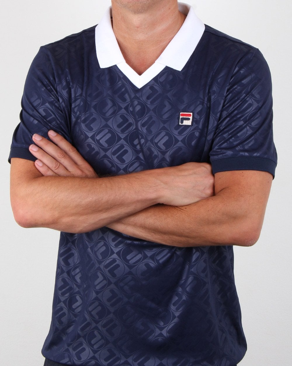 Fila Vintage Retro Fußballtrikot Marineblau/Weiß