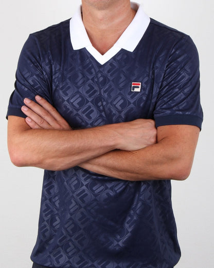 Fila Vintage Retro Fußballtrikot Marineblau/Weiß