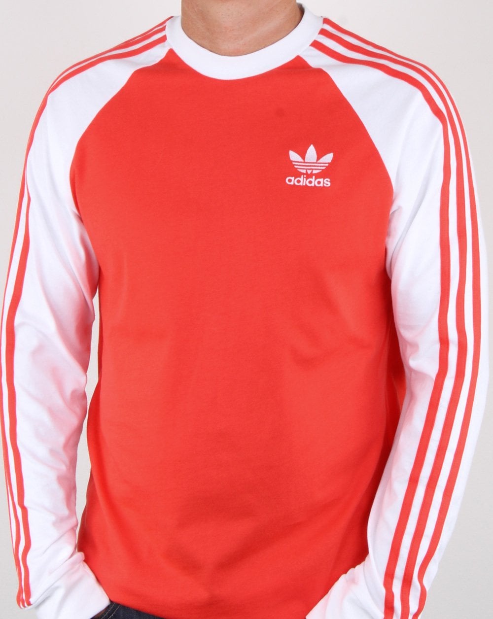 Adidas Originals – Langarm-T-Shirt mit 3 Streifen, leuchtendes Rot