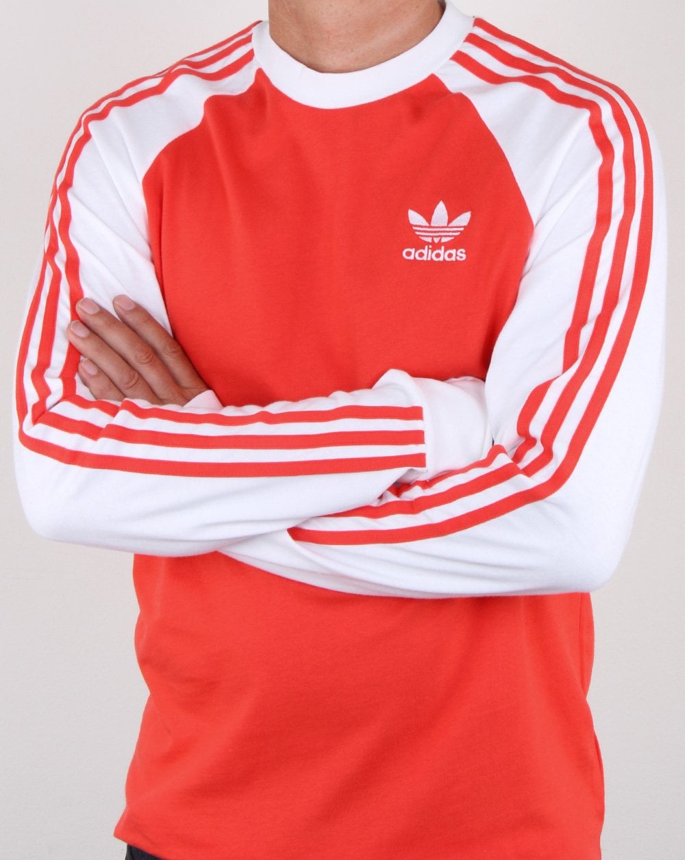 Adidas Originals – Langarm-T-Shirt mit 3 Streifen, leuchtendes Rot